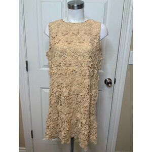 Dolce & Gabbana Beige 3D Floral Embroidered Sleeveless Shift Dress, Size 8 | 44